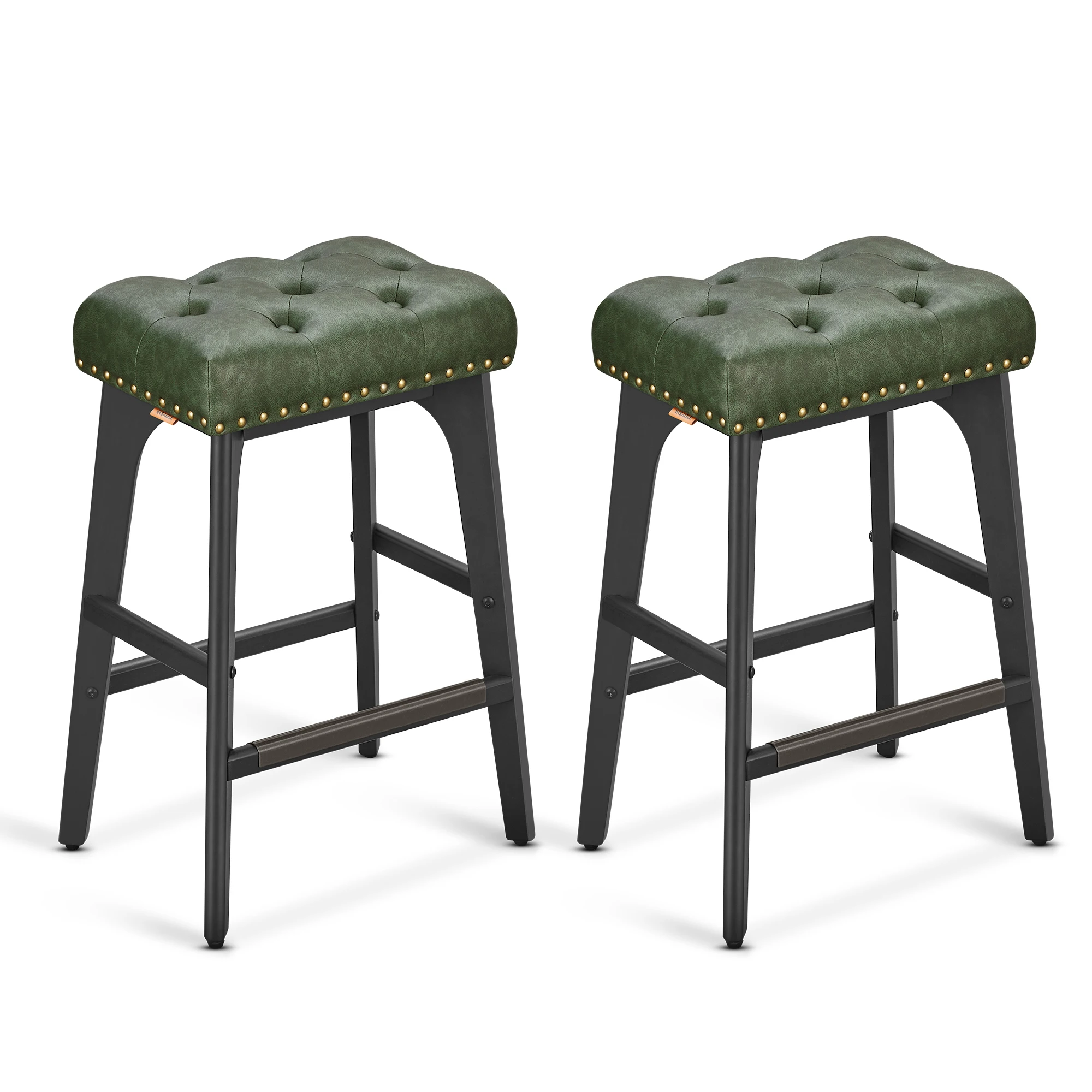 VASAGLE Counter Bar Stools Set of 2 Modern Backless Leather Bar Stools Solid Wood Legs Saddle stools