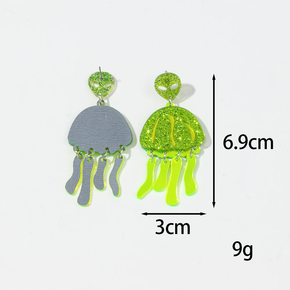 Fashion Sweet Girl Gift Colorful Glitter Umbrella Cartoon Jellyfish Green Tassel Pendant Pink Heart Acrylic Drop Earrings 2024