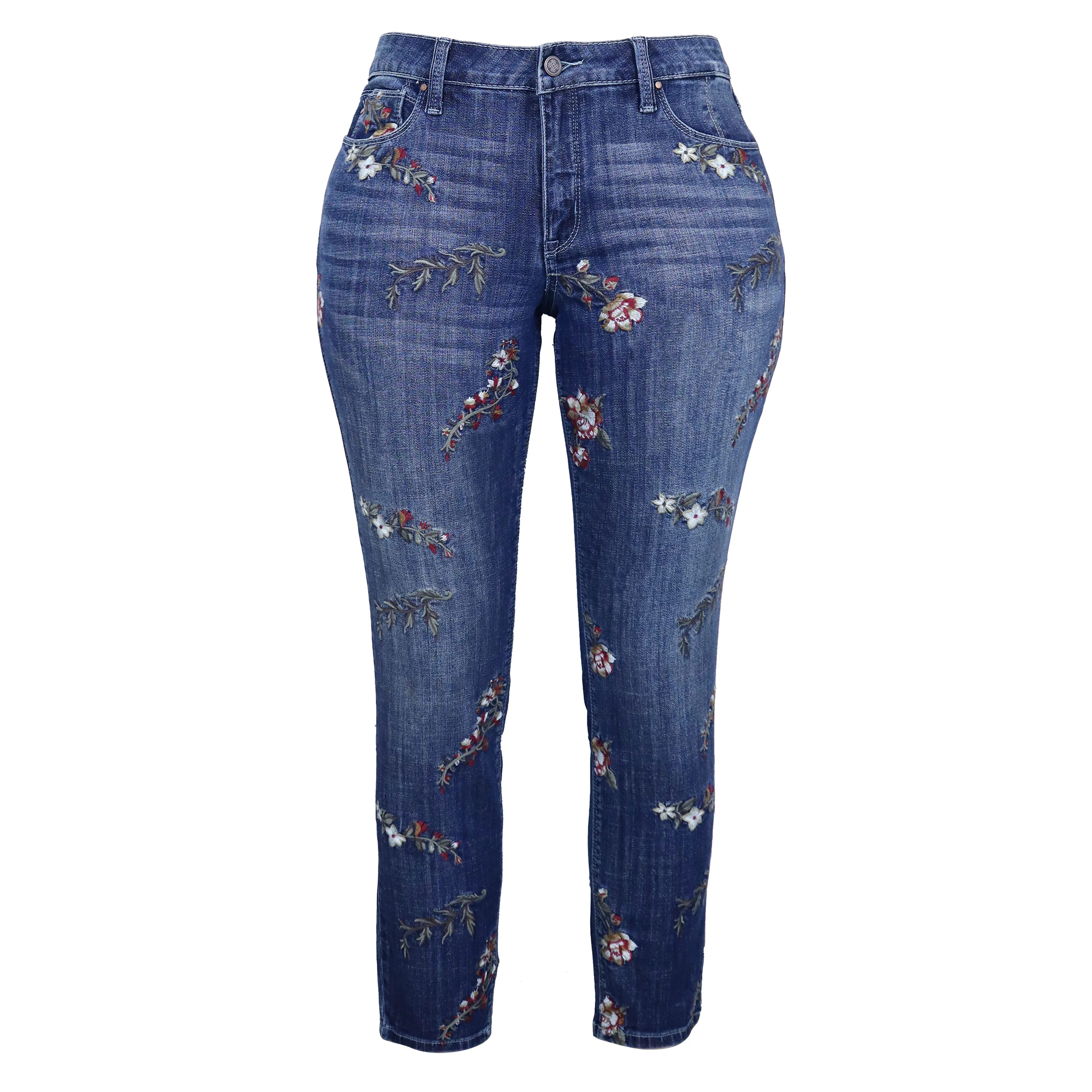 Western Fashion High Waist Sky Blue Embroidered Cow Straight Leg Denim Jeans Women trousers jeans denim