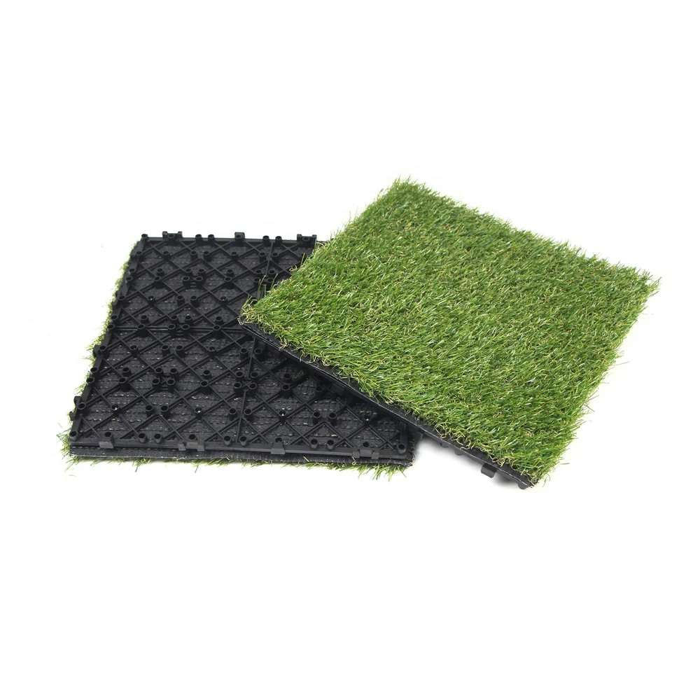 Large size 300mm*300mm interlocking artificial grass tile mats for home decor
