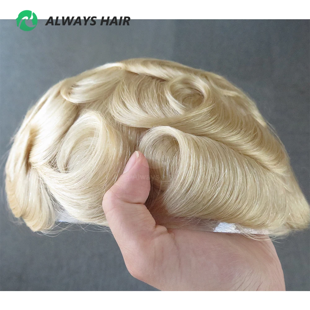 Alwayshair Full Swiss Lace Hair Unit Toupee for Man Human Hair Invisible Natural Men Hair Wig #613
