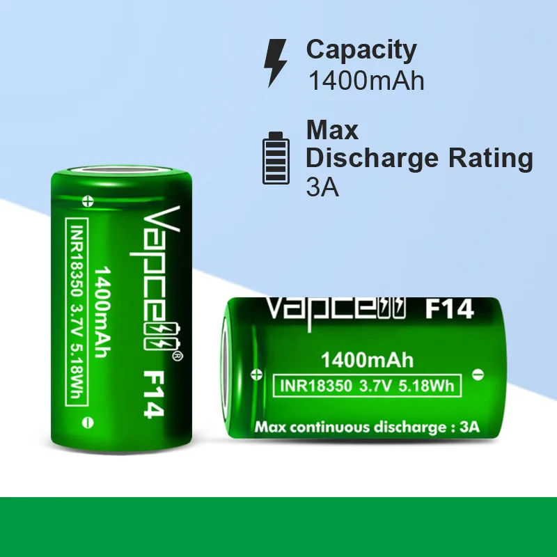 18350 1400mAh 3A Battery For Flashlight Rechargeable Vapcell F14 INR 18350  1400mAh 3A Battery