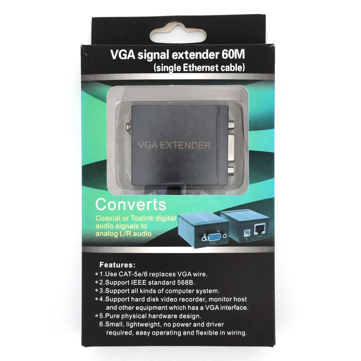 60 м VGA к RJ45 усилитель сигнала преобразователь за CAT-5E/6 Ethernet кабель hdmi передатчик и