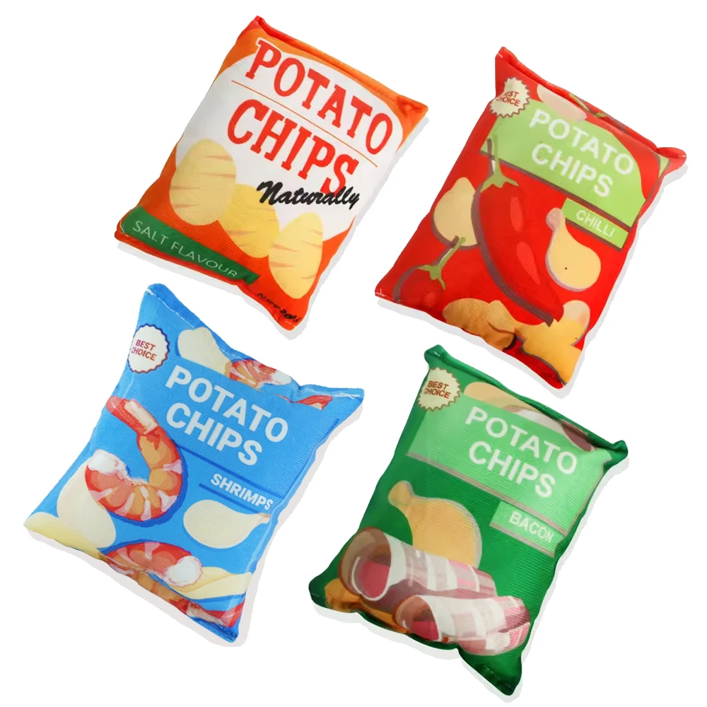 Pet Toys for Dogs Chewing Sound Paper Squeaky Dog Toy Fruit Potato Chip Poker Bite Resistant Sound Plush Puppies Toy