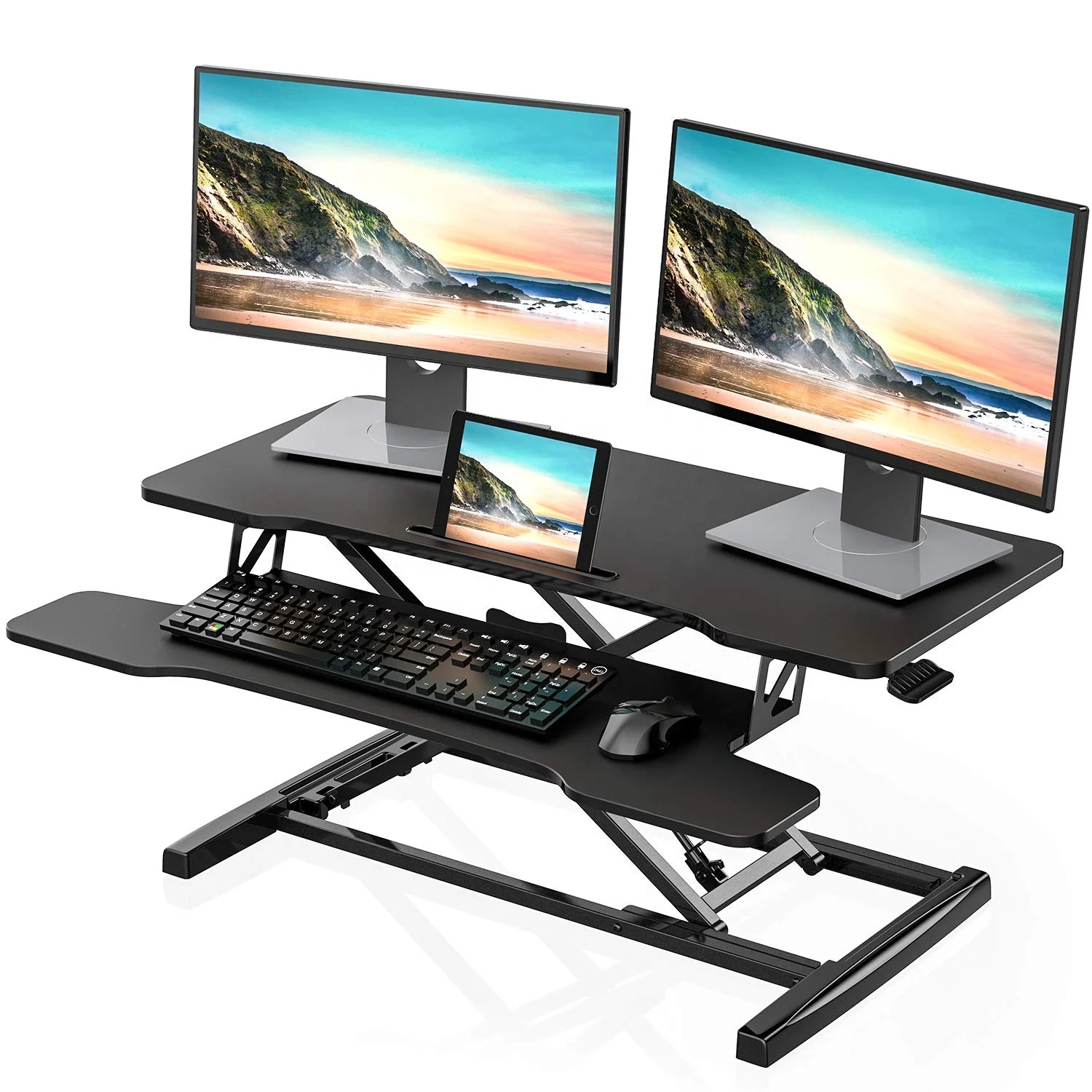 Standing Desk Converter for Dual Monitor Laptop Workstation with Wide Keyboard Tray Height Adjustable Sit to Stand Desk Riser