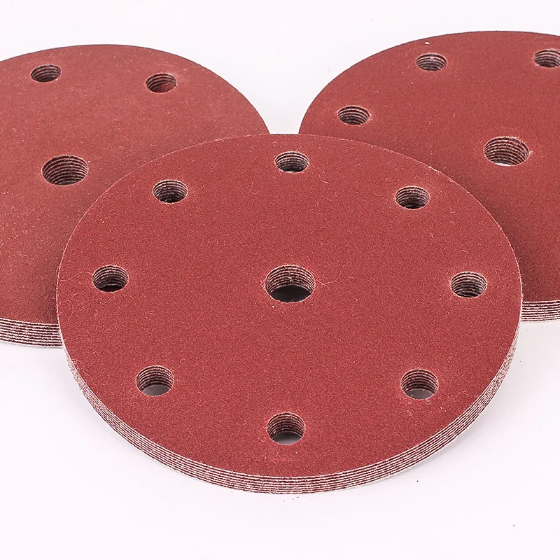 Hook and Loop Red Sand Disc 6 Inch 9 Hole Aluminum Oxide Interface Round Sandpaper pad  for Furniture Polishing wood