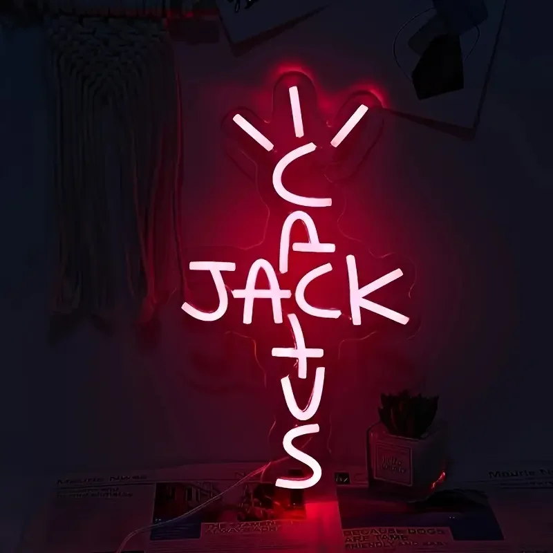 Cactus Jack USB-Operated Neon Light Sign Red Words Wall Art West Coast Style for Home Bedroom Bar Pub or Party Decor