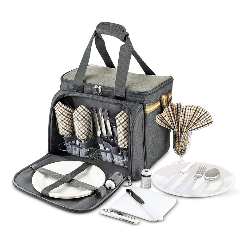 Уличные мешки для пикника на 2 и 4 человек с ложкой для вилки и ножа, сумка-холодильник для посуды OEM