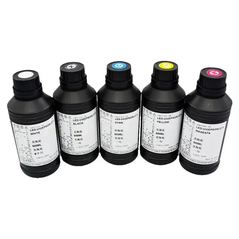 Цена поставщика 500 мл/бутылка CMYK белый струйный принтер светодиодные УФ-чернила для Epson