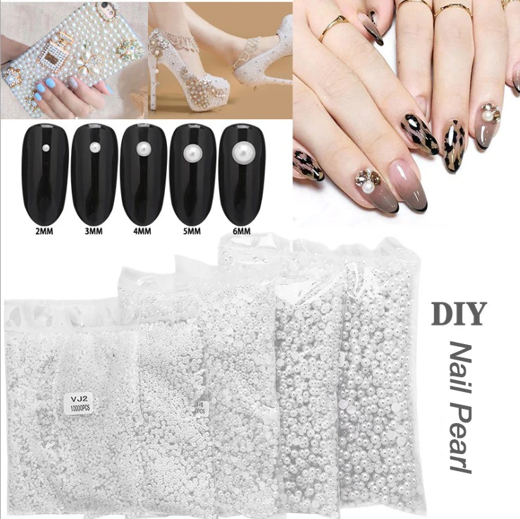 Wholesale Nail Art Flat Pearl Jewelry White Beige Size Semi-circular Three-dimensional Package Diy Round Pearl Stones Nail Pearl