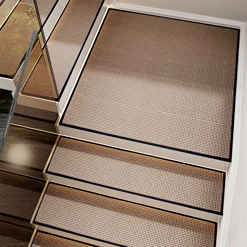 Good Quality Leather braided pattern imitation linen fabric stair mats indoor