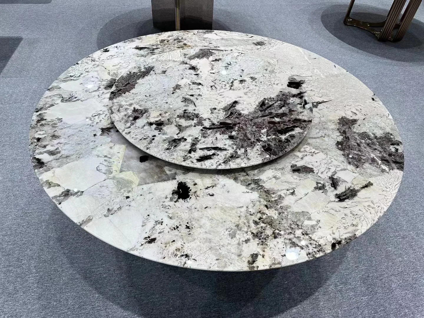 Lazy Susan Table Top Marble Dining Table for Dinning Room With Italy Arabescato White Marble