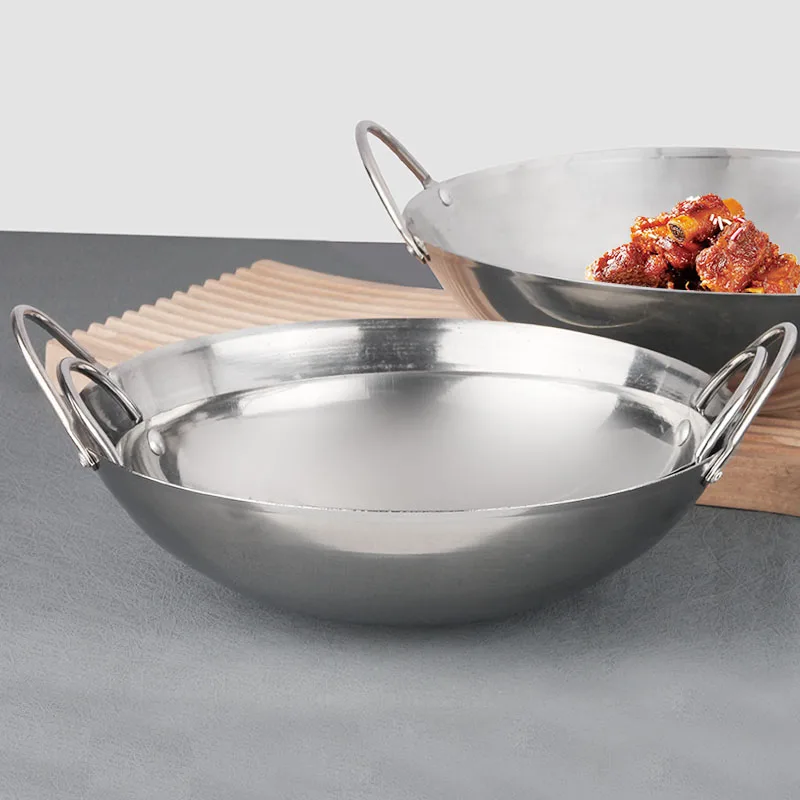 Hotel Kitchen Stainless Steel Seadfood Paella Pan For Cooking Frying Wok Pan