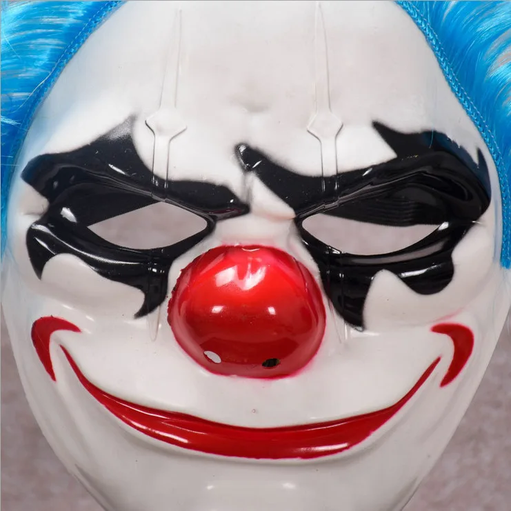 Factory Wholesale Halloween Funny Blue Hair Red Nose Clown Mask Scary Ghost Men And Women Full Face Guard