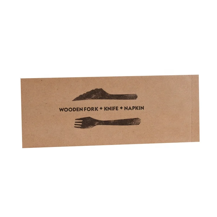 Central Back Sealed Kraft Paper Fork Knife Napkin Cutlery Compostable Biodegradable Packaging Bag