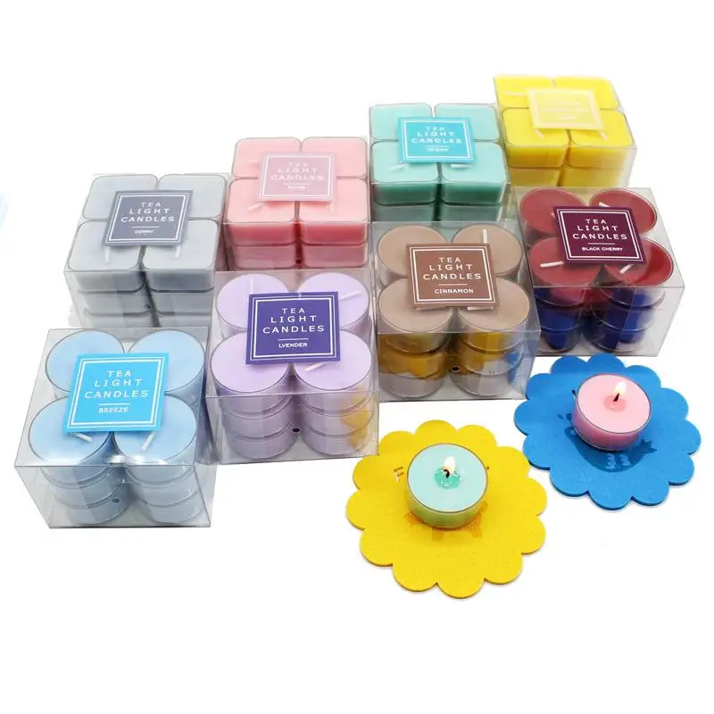 Soybean aromatic home Scented candles,color aromatic Candles ,Smokeless round Shape Tealight Candle  With Transparent Pvc Box.