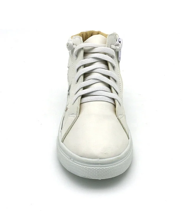 Zipper Closure Faux Leather Upper Three Stars Trim Comfortable Popular High Top Girls Sneakers