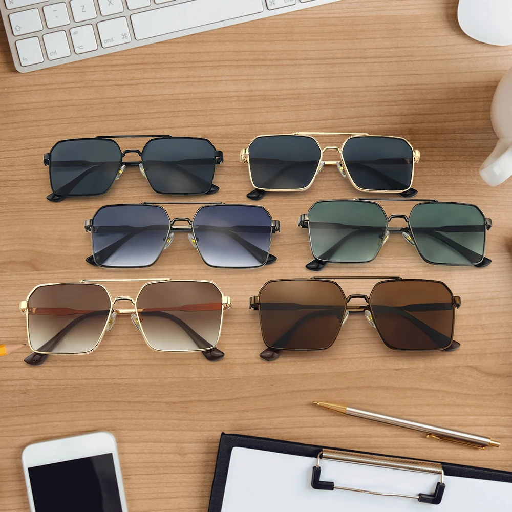 2023 Custom Your Own Logo Double Bridge Plastic Gradient Brand Design Oversized Driving Pilot Aviation Men Sunglasses For Unisex