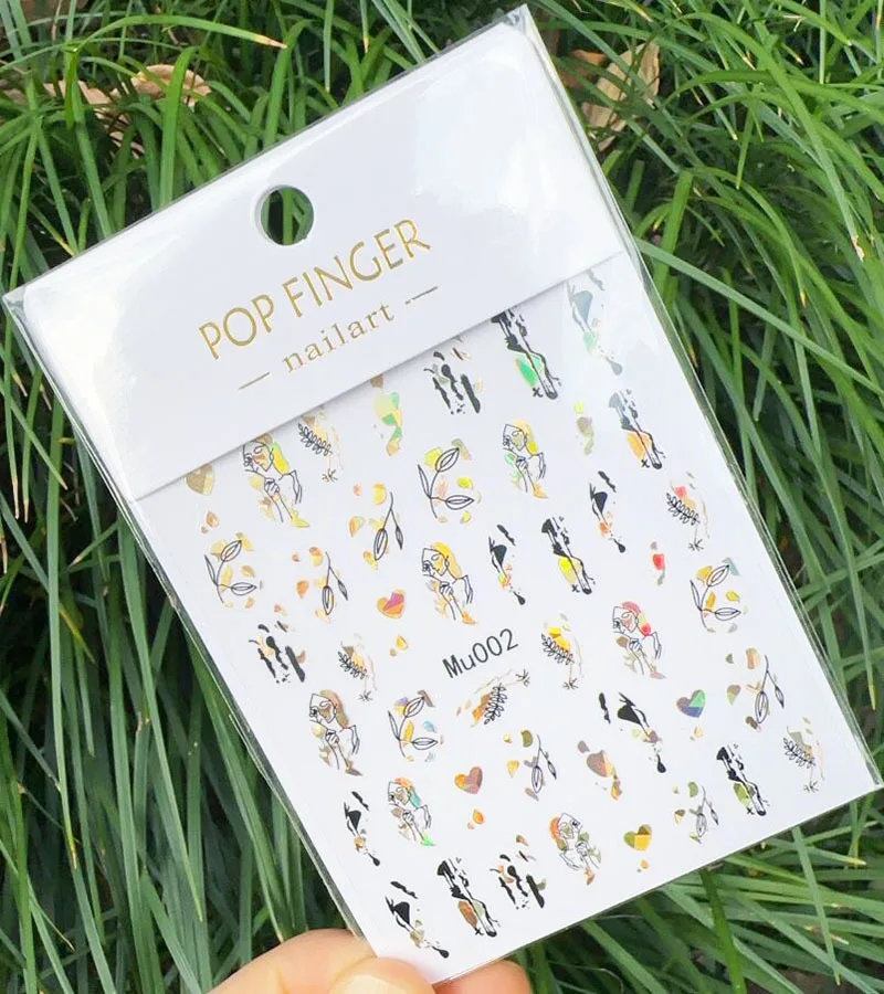 2024 new DIY laser gold nail stickers girls wholesales flower rose nail adhesive stickers plant pink line nail art stickers