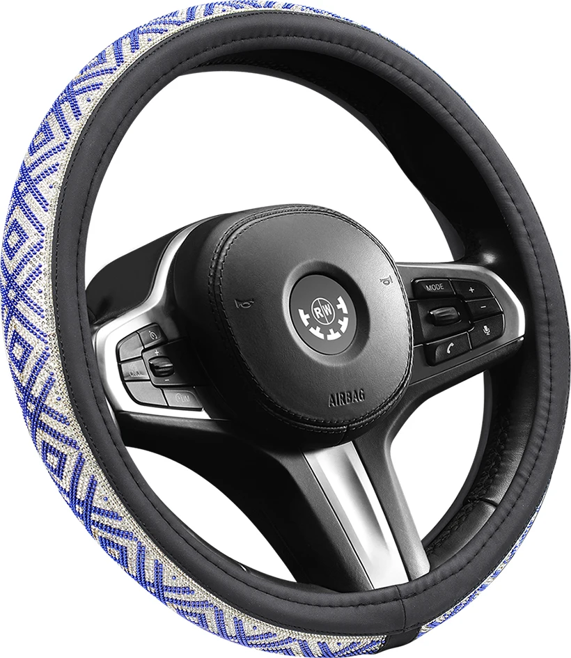 Bling Bling Universal Custom 15 Inch Luxury Rhinestone Diamond Leather Car Steering Wheel Cover for Women Girls