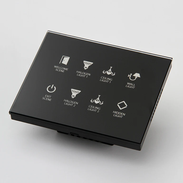 Intelligent hotel Tempered Glass 8 Button 12V Or 24V DC RS485 Modbus Protocol Smart Light Control Electrical Switch