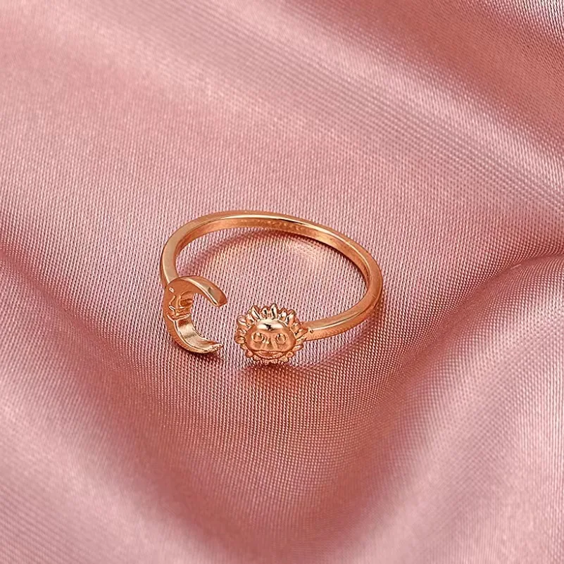 Minimalist Rhinestone Two In One Ring Sun Moon Couple Ring S925 Silver Ring For Men & Women