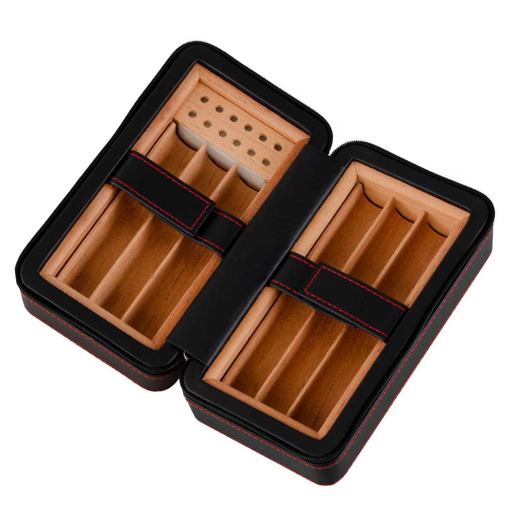 China Manufacturer Waterproof Leather Travel Cigar Humidor Wooden Cigar Box Case