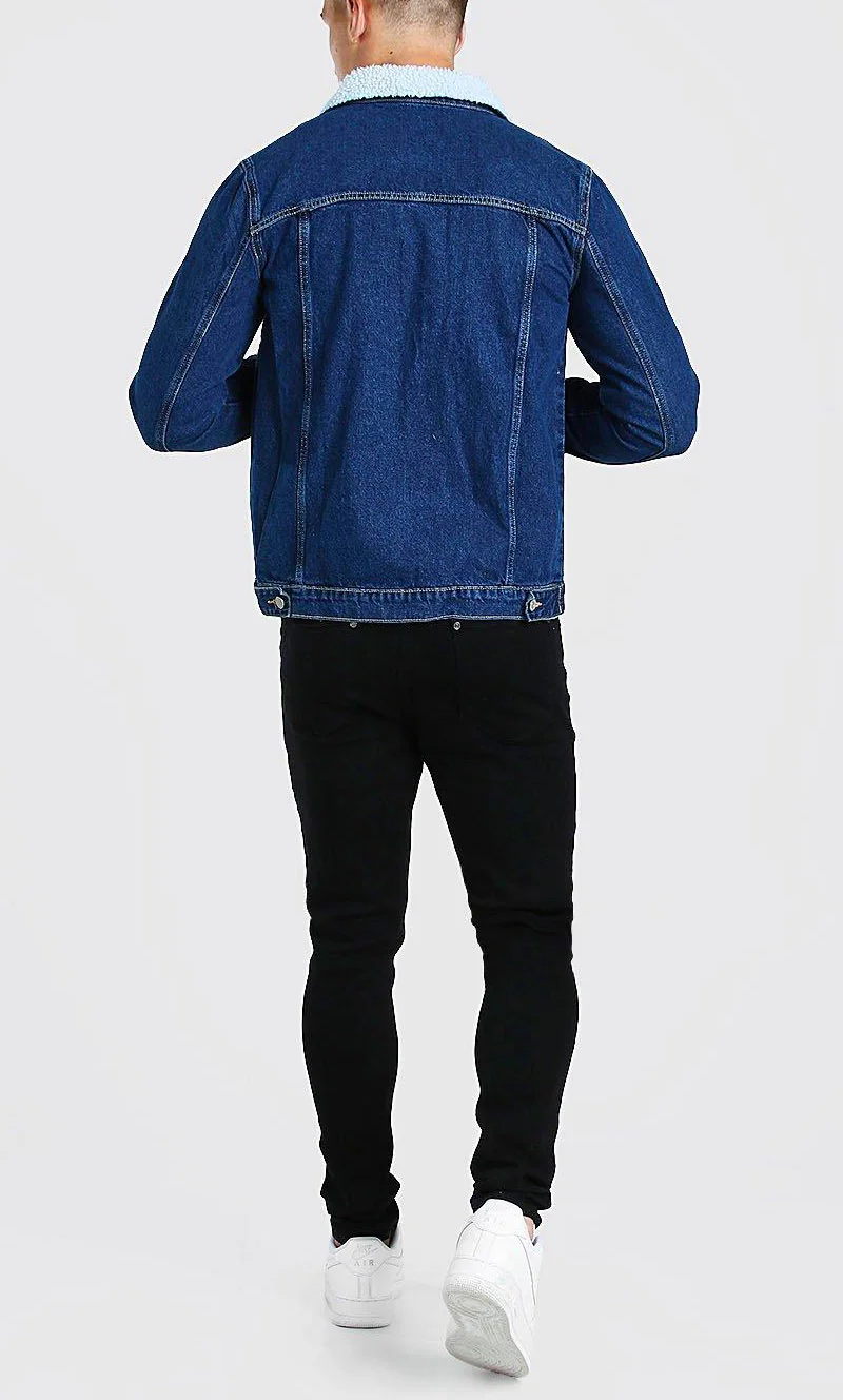 Wholesale high quality cotton casual streetwear riding winter coats regular denim jeans jacket with borg collar