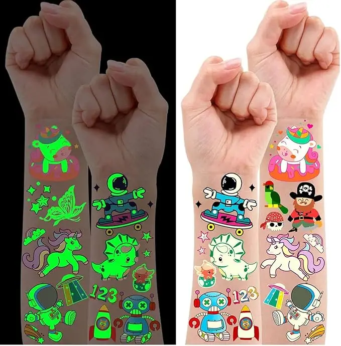 Party Supplies Glow in The Dark Luminous Sticker Water Transfer Custom Temporary Tattoos Free 1pc/opp Bag Customized Size EN71