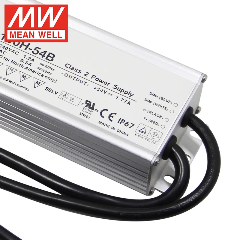 Meanwell LED Driver HLG-100H-54B 100W 54V 1.77A IP65 3 in 1 dimming function Waterproof led driver for Led Strip