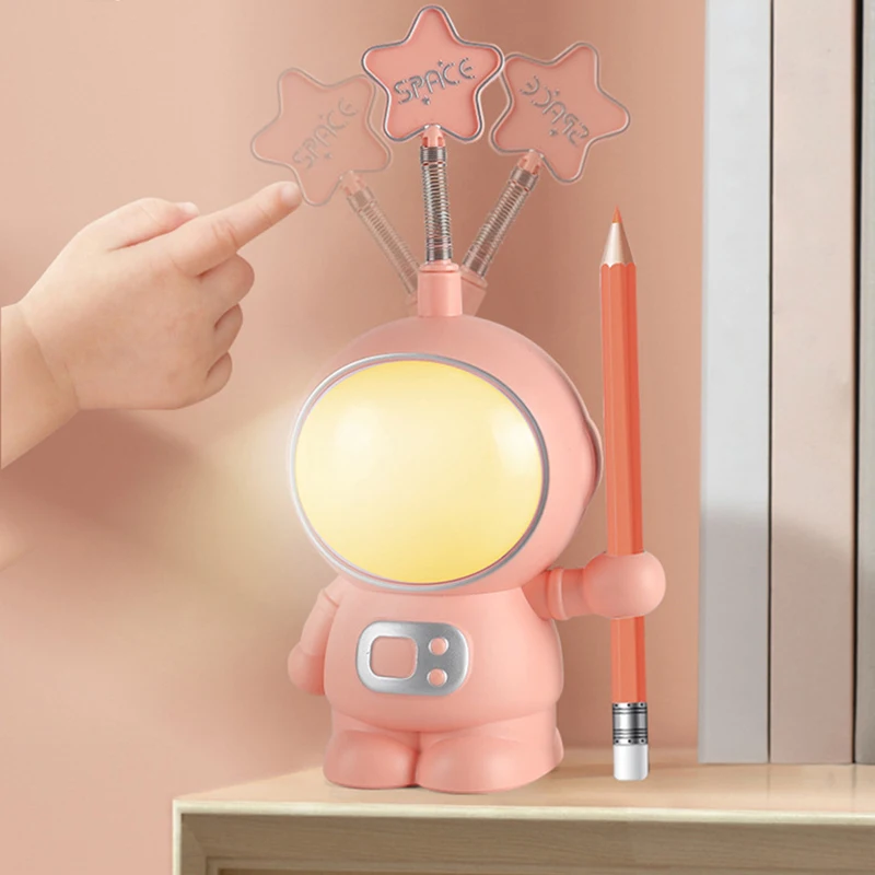 Solid Color New Astronaut Star Shape Reading Light Book Lamp with Pencil Sharpener Pen Holder Gift for Students Kid Birthday
