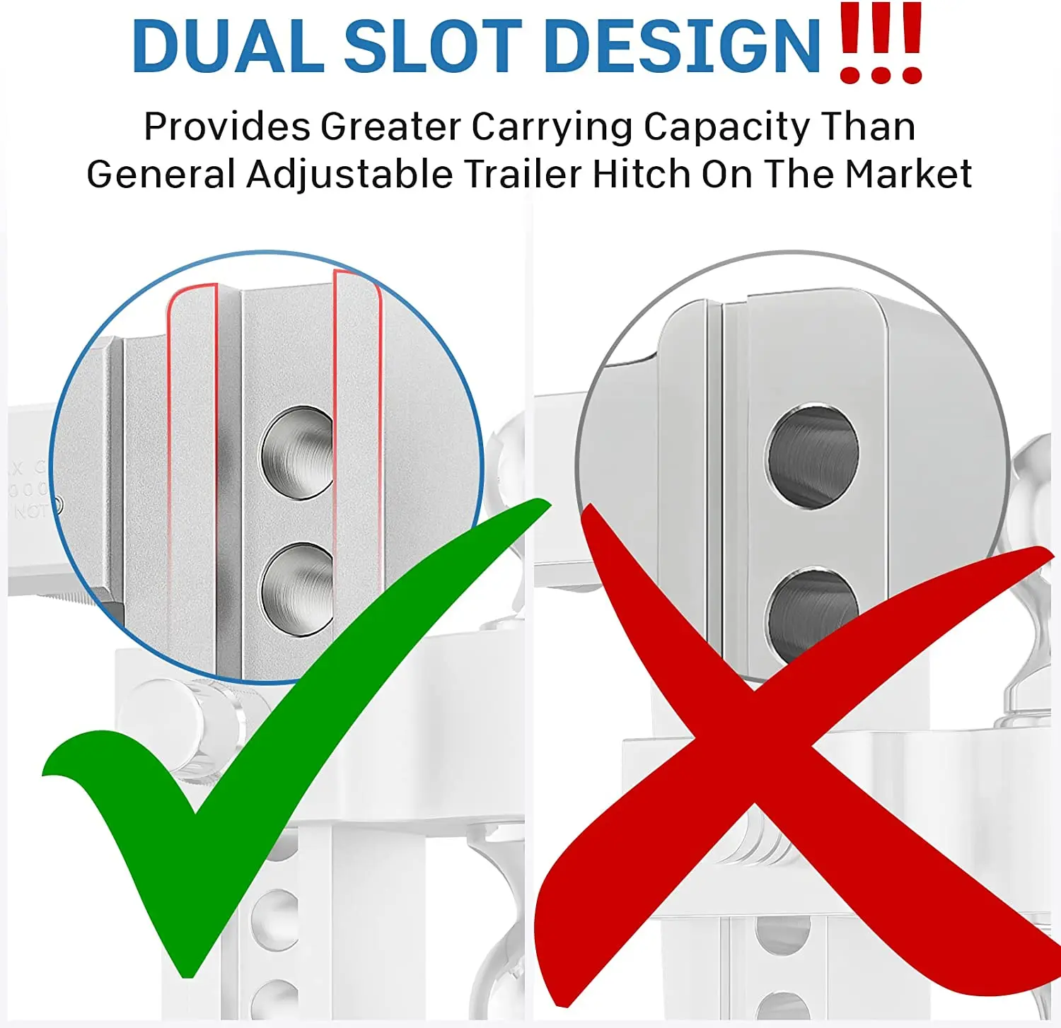 Premium Aluminum Tow Hitch with Double Anti-Theft Pins Locks Adjustable Trailer Hitch Solid Ball Mount