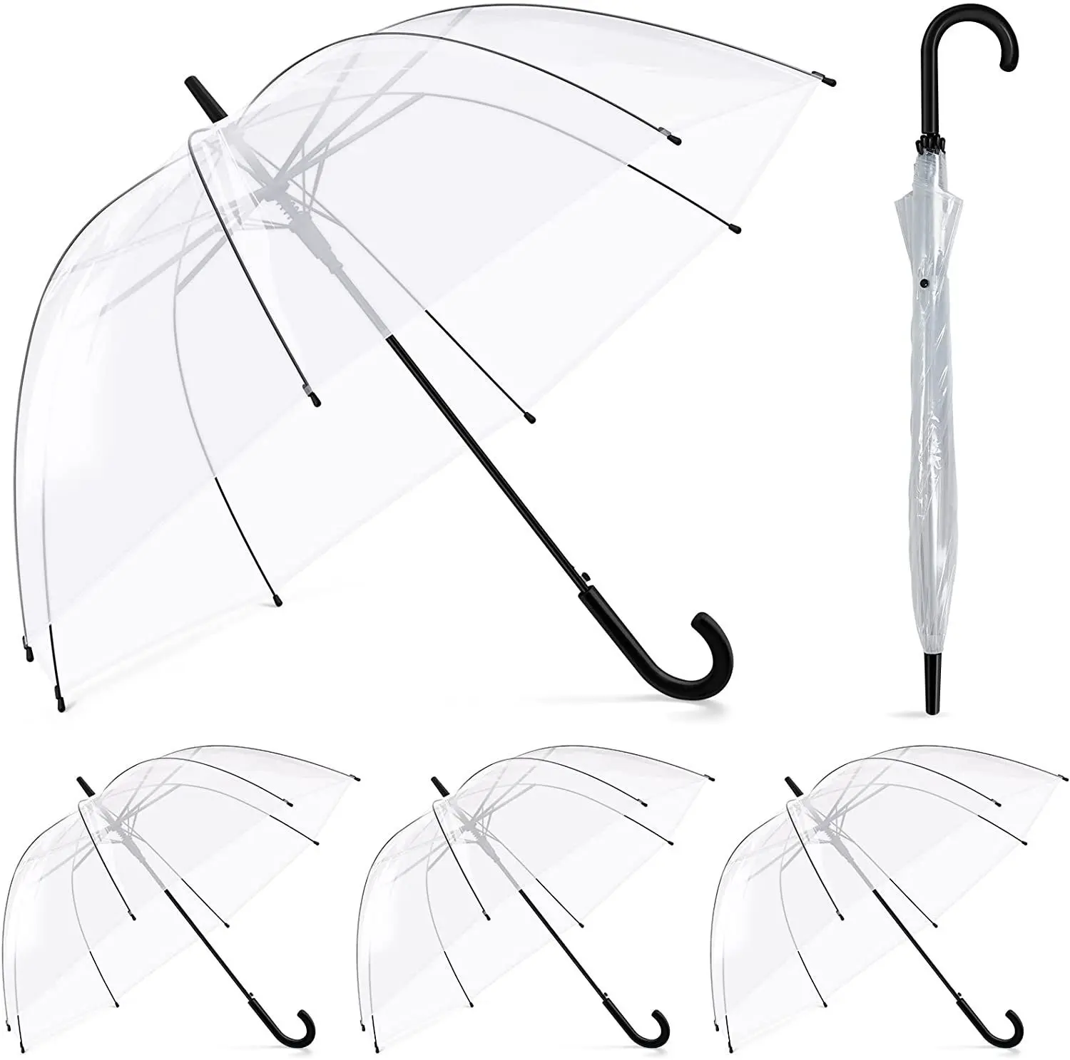 Custom Logo Printing Auto Open 23Inch 8K PVC Straight Clear Transparent Umbrella