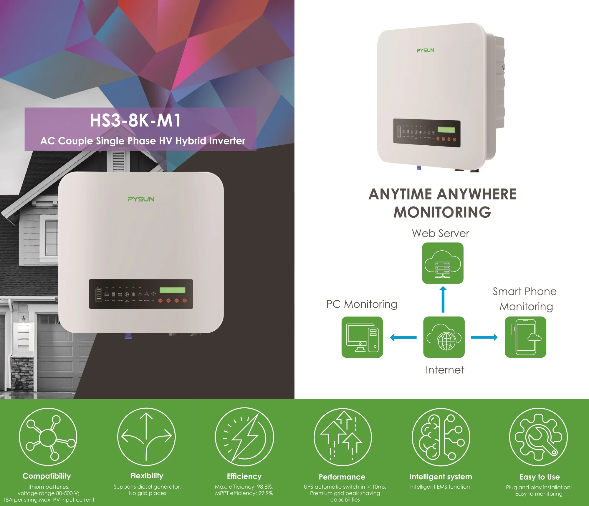 PYSUN Factory Price Panel PV System All in One MPPT Off Grid 48V 5.6KW 5KVA Solar Inverter Easun for EU in Stock