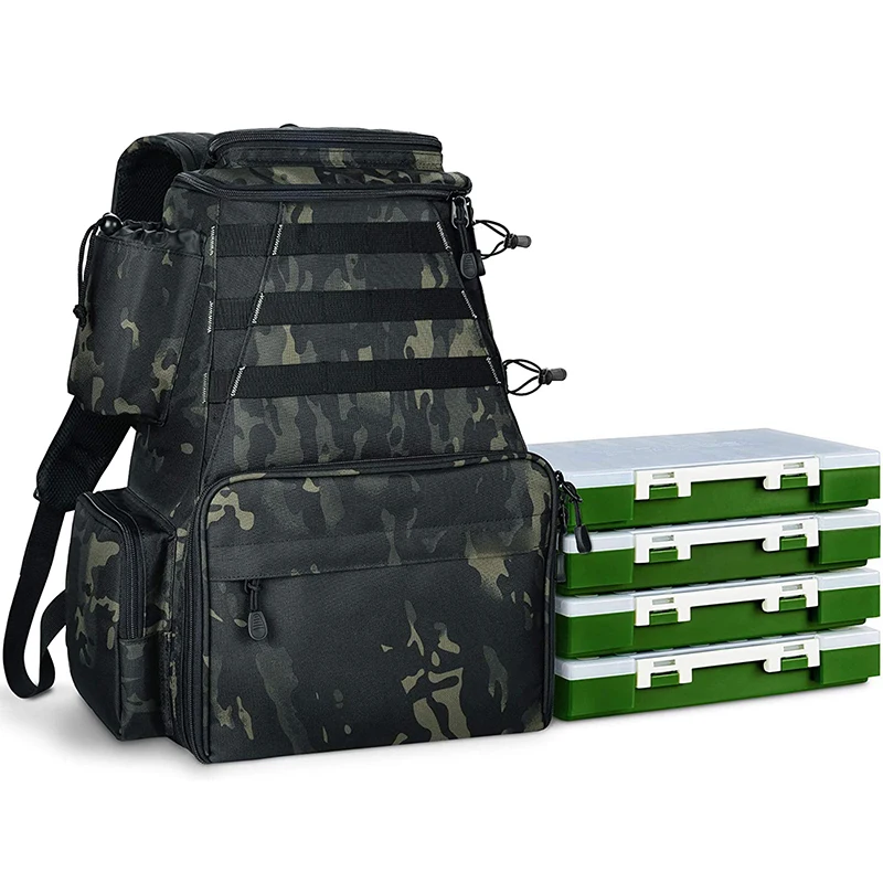 Multifunctional Oxford Nylon Fishing Tackle Backpack with Rod Holders Trout Fishing Outdoor Sports Camping Hiking Storage Bag