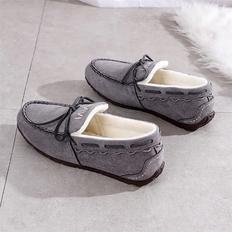 
Winter Female Cotton Shoes One Foot Peas Footwear Flats Warm Loafers Women Plush Boat Shoe 