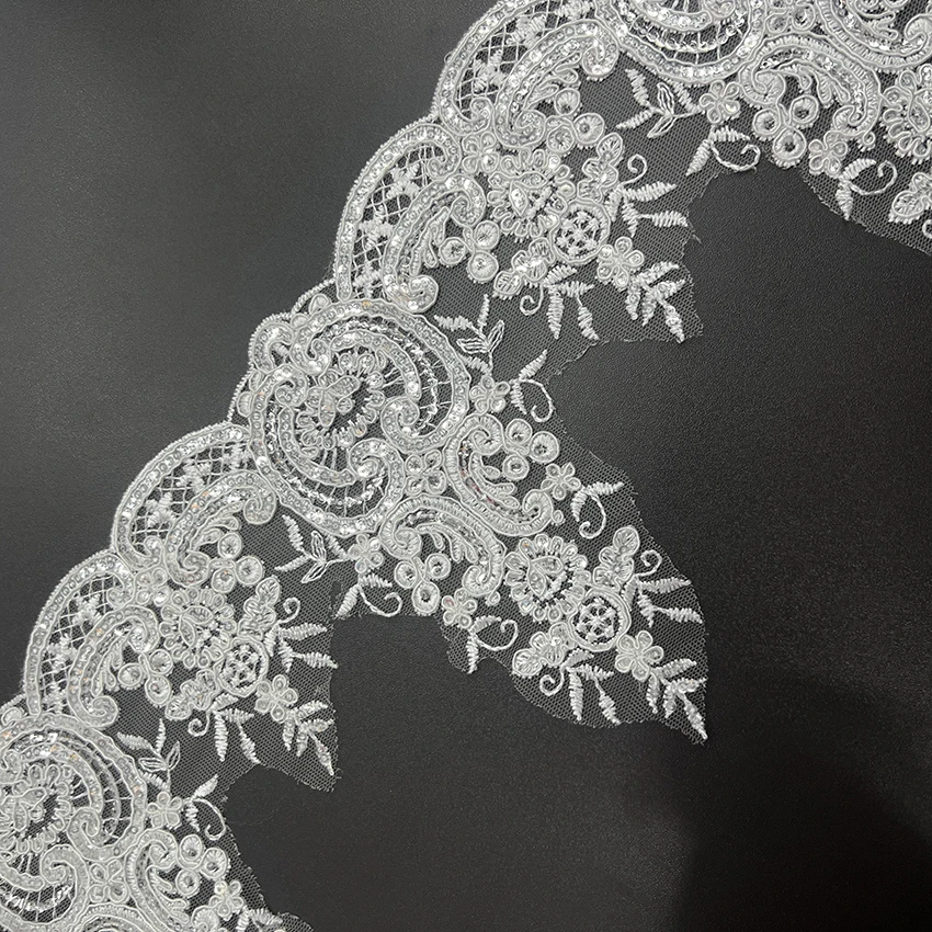 Factory direct gold sequin embroidery lace trimming wedding mesh lace trim  cord embroidery guipure garment clothes