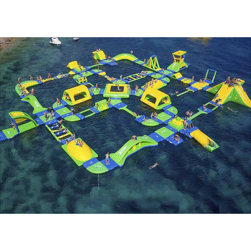 Commercial Inflatable Water Play Equipment Park Floating Island Inflatable Aqua Park With Water Slide Obstacles Course Games