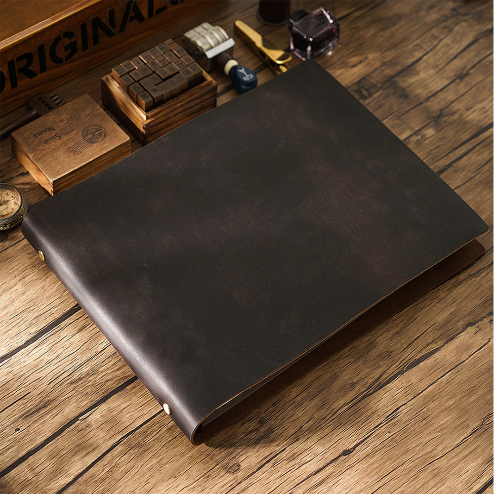 Vintage Top Layer Cowhide A4 Horizontal Handmade Notepad Genuine Leather Painting Notebook Hand Picture Sketchbook