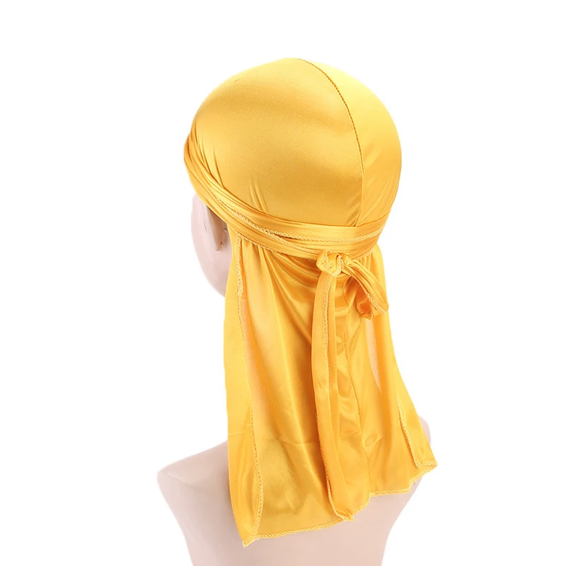 Wholesale Custom logo multicolor solid color long silky Satin durag hat for men