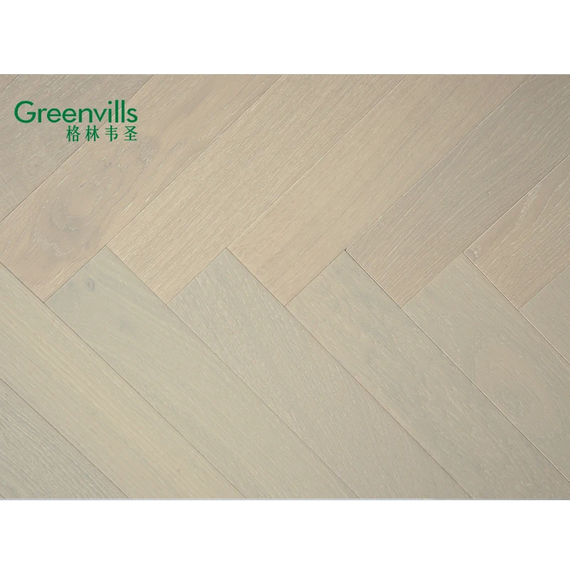 Natural white oak wooden flooring herringbone, hot sale manufacturer competitive price, brushed wooden parquet