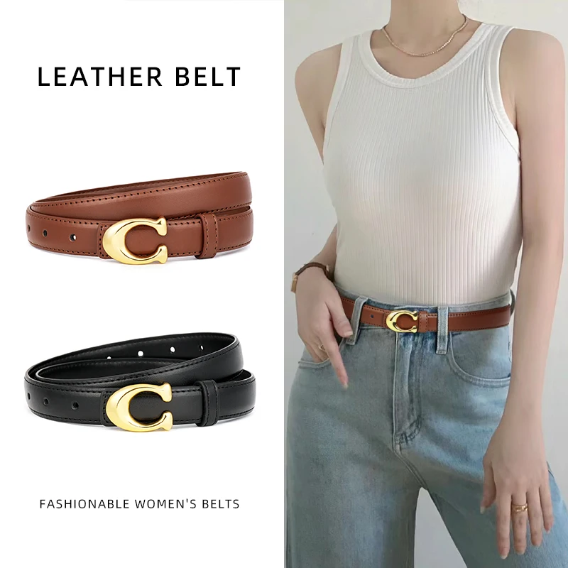 2.5CM Width Fashion Design Brown and Black Color Cowhide Leather Ladies Belts for Dress Suit