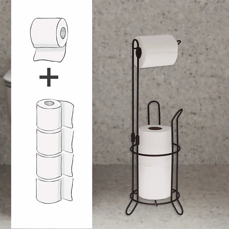 Floor Stand Detachable Toilet Tissue Paper Roll Storage Holder Stand Chrome Wire 2 pieces Toilet Paper Holder With Storage Caddy