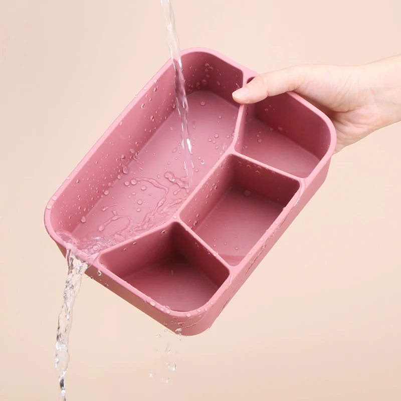Eco Friendly Portable Big Capacity Lunch Box Container Silicone Bento 4 Compartment Lunch Box For Adult Offices