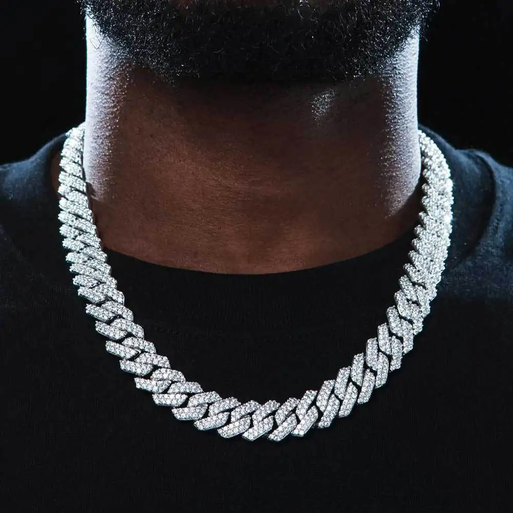 Hip Hop Jewelry 10/12/15/20mm Diamond Cuban Link Necklace for Men Silver Plated Miami Iced Out Cz Prong Chain