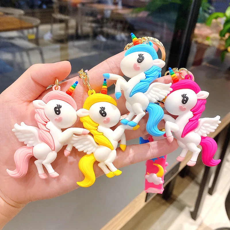 2023 Cheap Price Fashion Promotion 3D Cartoon Unicorn Key Chain Small Cute Key Ring 3D Pony Keychains For Gifts