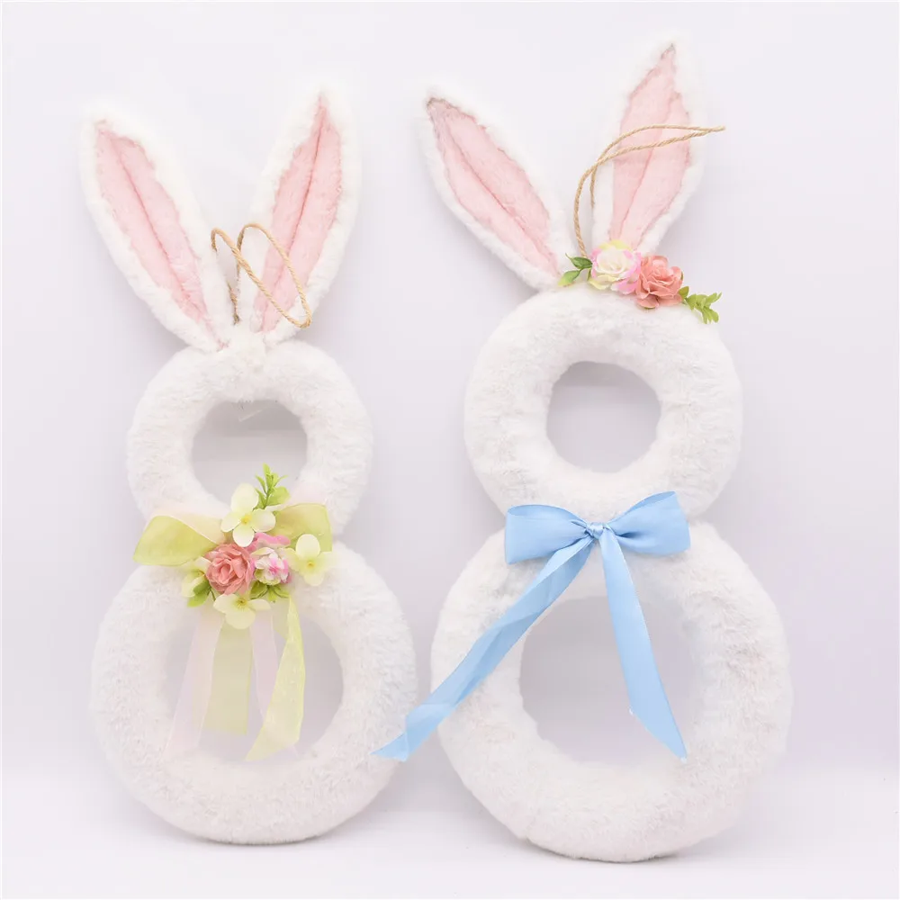 GY BSCI Easter Decoration Supplier Spring Wooden Curl Rabbit Easter Bunny Wreath Decoration