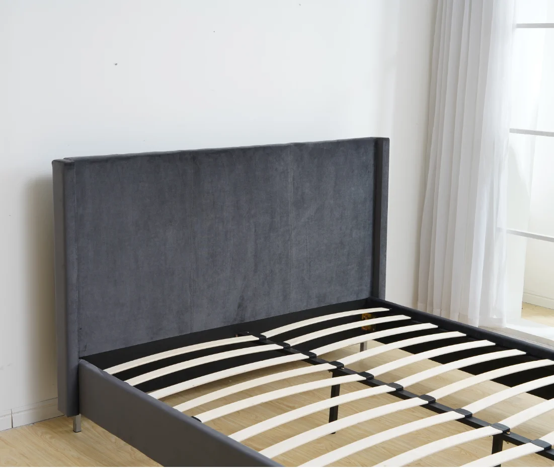 
NEW HOME LIGHT BROWN FAUX LEATHER DOUBLE BED FRAME WOOD FEET 