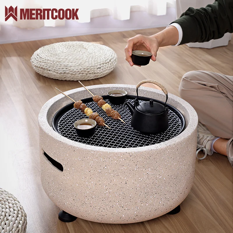Portable Magnesium Oxide Fire Pit Table Outdoor Fire Bowl BBQ Grill Multifunction Patio Heater Camping Smokeless MGO Fire Pit