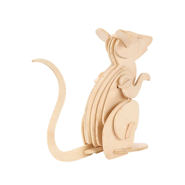 wooden 3d puzzle rat DIY assembling toy wood construction kit mouse animal puzzle 3D wooden Puzzle for Promotion Craft Kit